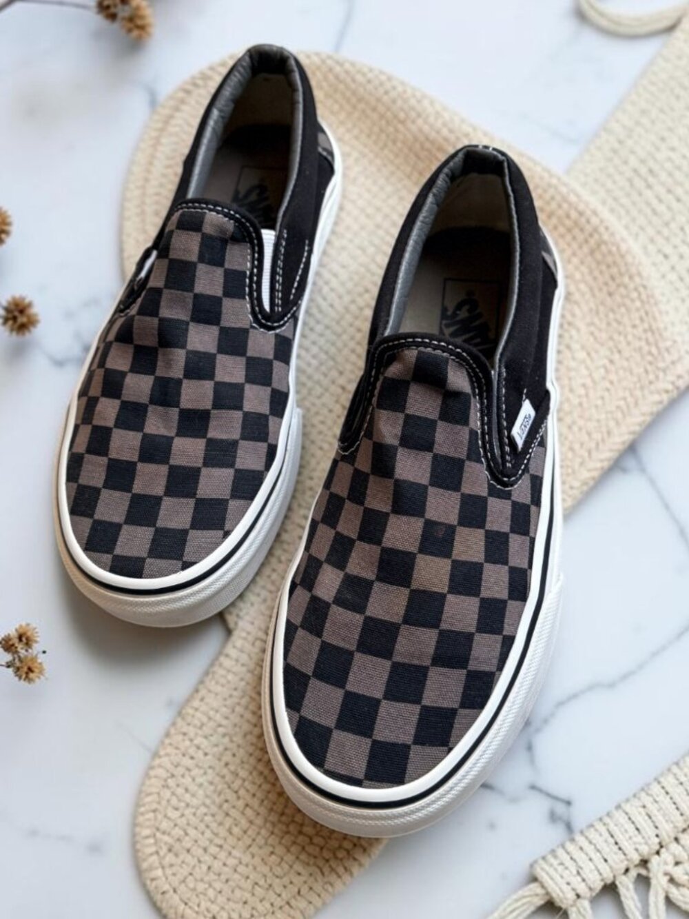 Vans Classic Checkered Slip On Sneakers Women's Size 8 Men's 6.5 Black Gray